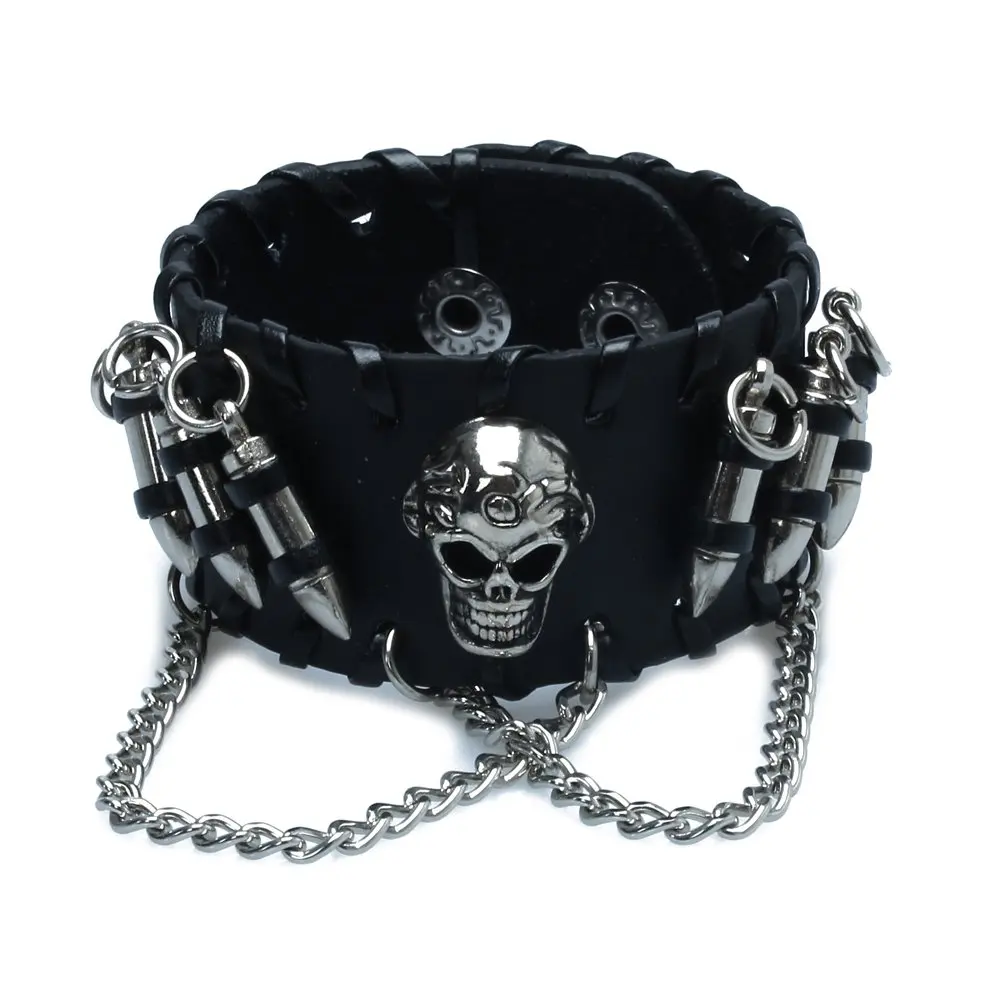 Черный мужской готический браслет с ремешком в виде черепа|bracelet leather bracelet|leather skull