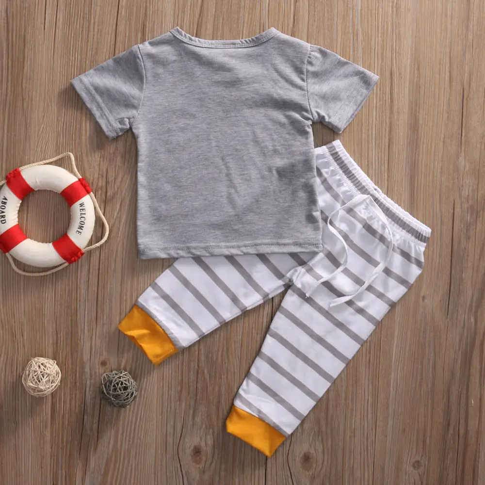 Cute Toddler Kids Baby Boy Clothes 2017 Summer T-shirt Tops+Long Striped Pants Outfits Set Tracksuit |