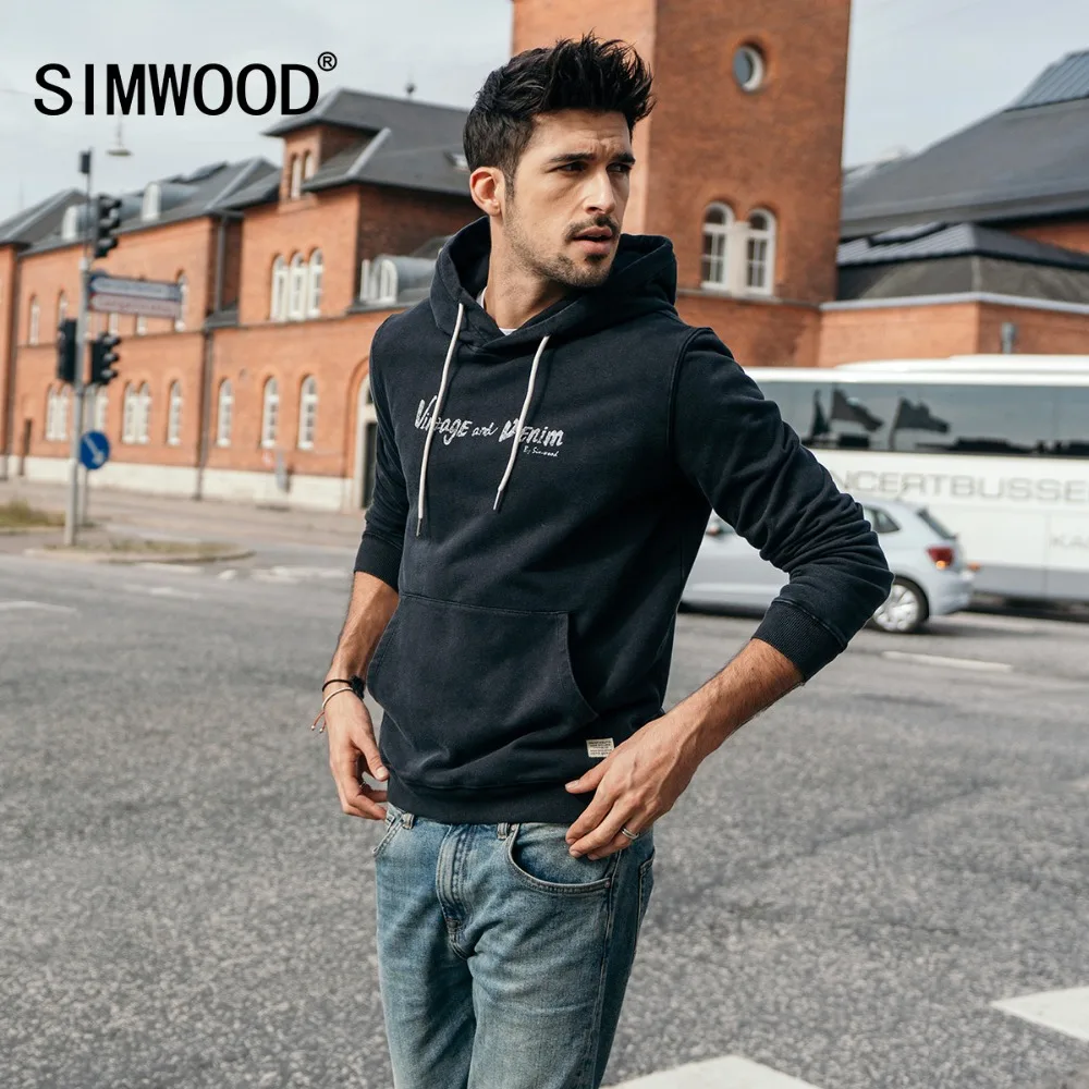 SIMWOOD Новинка весны 2019 года толстовки для мужчин Slim Fit Винтаж Письмо Мода Хип Хоп