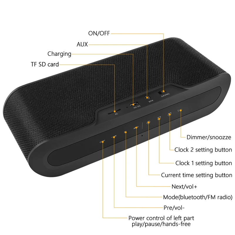 Портативный будильник Bluetooth динамик беспроводной объемный стерео тканевый s