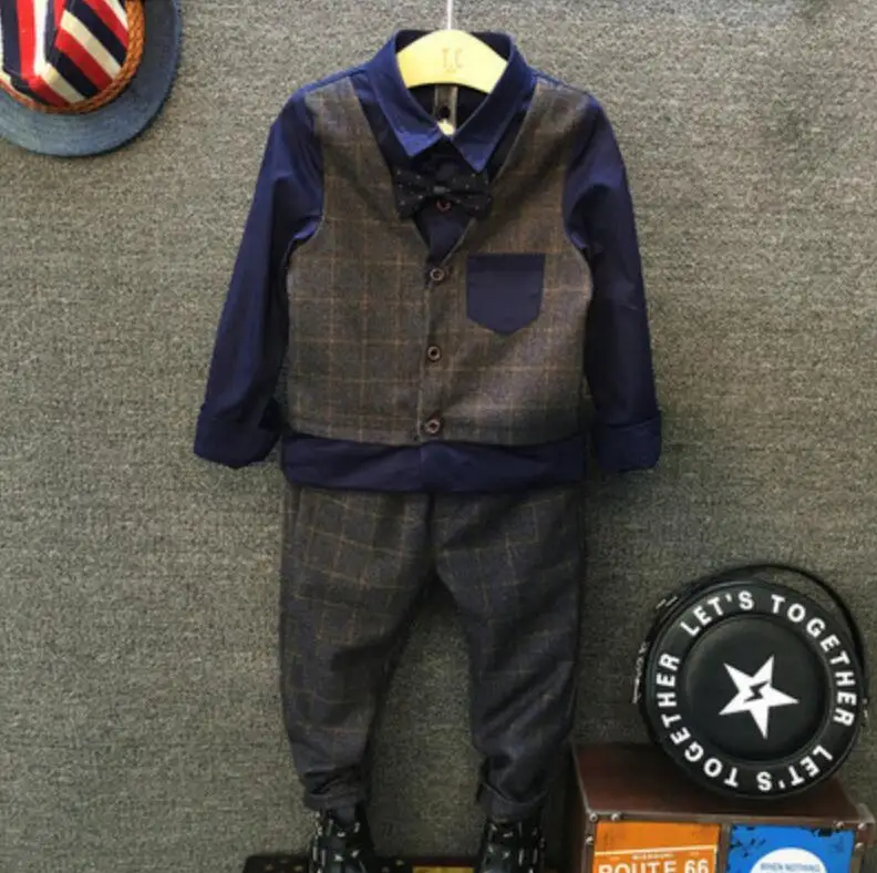 2019 Spring Boy Gentleman Suit Long Sleeve T-shirt Boys Kids Clothes Children's Clothing Set Fake Two Pieces Top+pants 2pcs | Детская