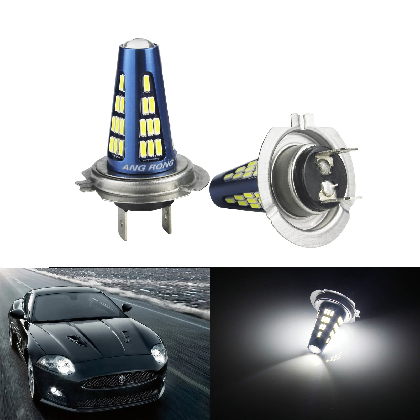 

ANGRONG 2x6000K белые светодиодные лампы высокой мощности H7 499 45 Вт 48 SMD светодиодные фары головного света основной дальнего света Противотуманные ...