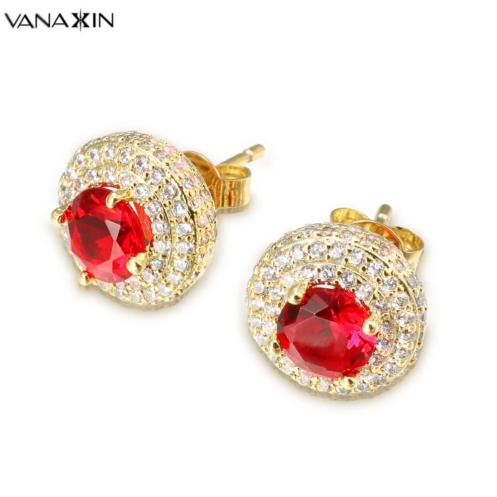 

VANAXIN Micro Paved AAA Cubic Zirconia Crystal Red CZ Shiny Earrings For Women Gold\Silver Color Brass Jewelry Gift Box Stud