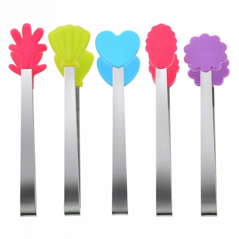 5pcs 12x3cm Нескользящие щипцы из нержавеющей стали для выпечки хлеба, еды, жаростойкие щипцы для выпечки, щипцы для выпечки, щипцы для барбекю, кухонные инструменты для приготовления пищи - Цвет: 5pcs 12x3cm
