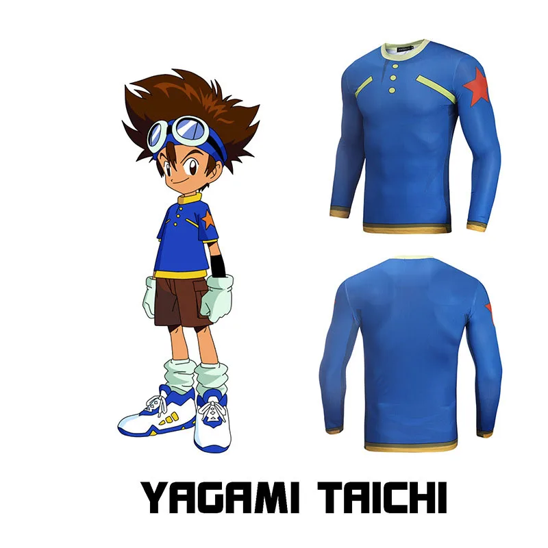 

Japanese Anime Digimon Taichi Fitness Men Top Tee Long Sleeve 3D Print Cartoon T shirt Compression Sports Muscle Casual Tops