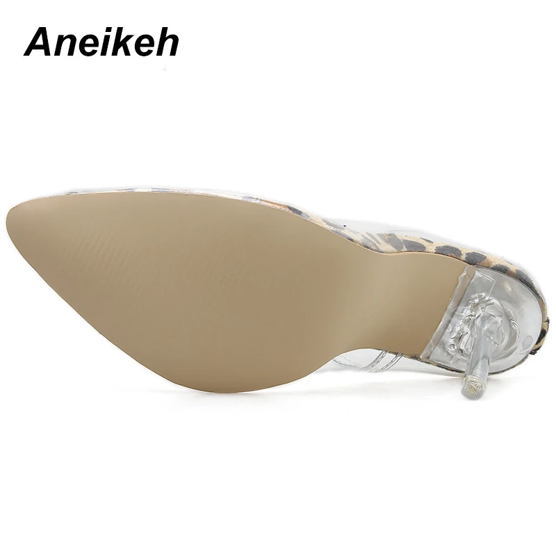 Aneikeh 2021 новые женские туфли лодочки с леопардовым принтом из ПВХ прозрачные на