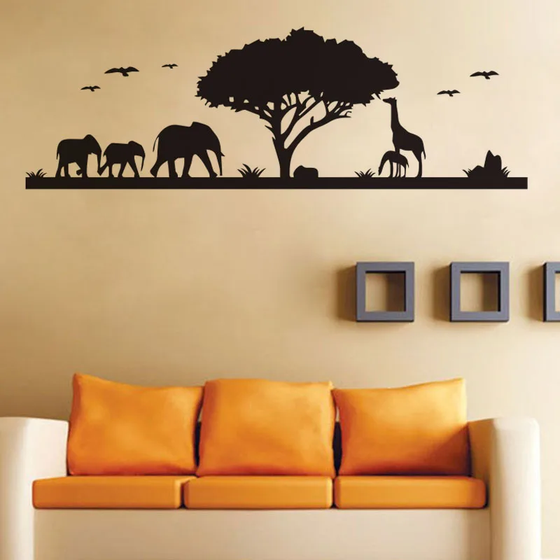 

Animals Elephant Giraffe Wall Stickers Forest Vinyl Tree Decals Home Decor Living Room Wall Decal For Bedroom