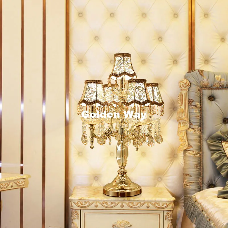 Европейская Хрустальная настольная лампа для спальни роскошная современная
