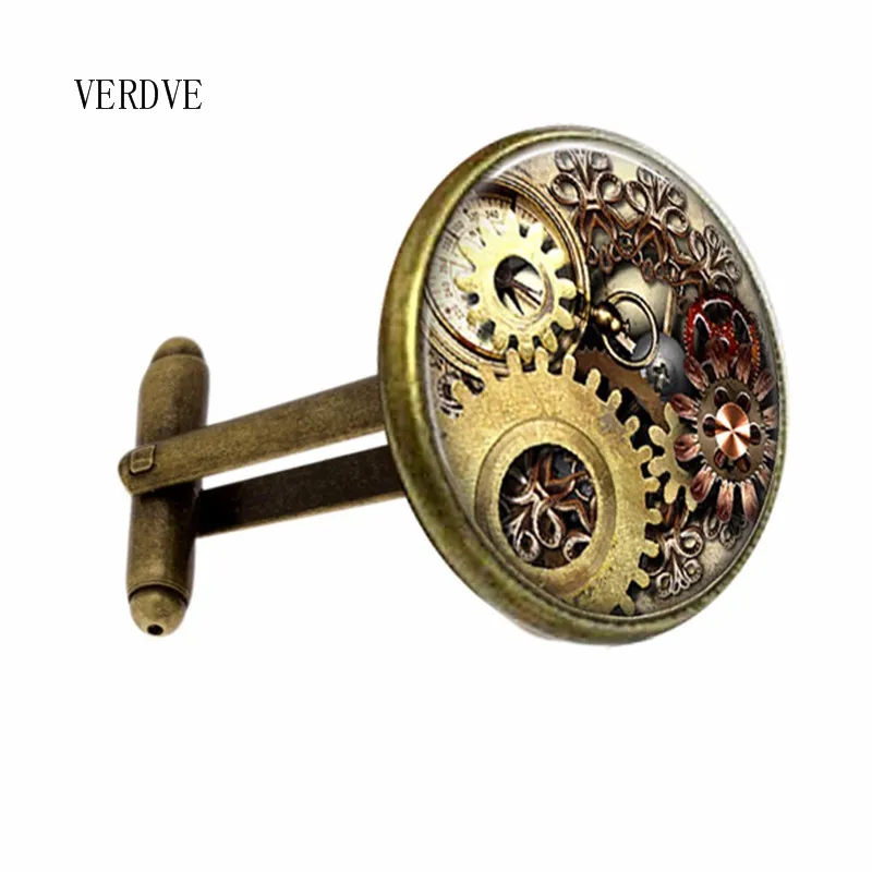 20 мм запонки ручная работа ретро стимпанк механические часы стеклянная Мужская