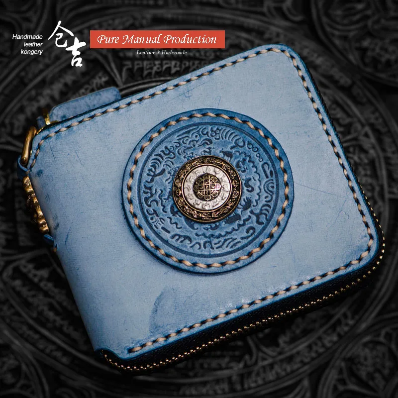 Кожаный кошелек ручной работы унисекс с поперечным сечением дымчатый восковой