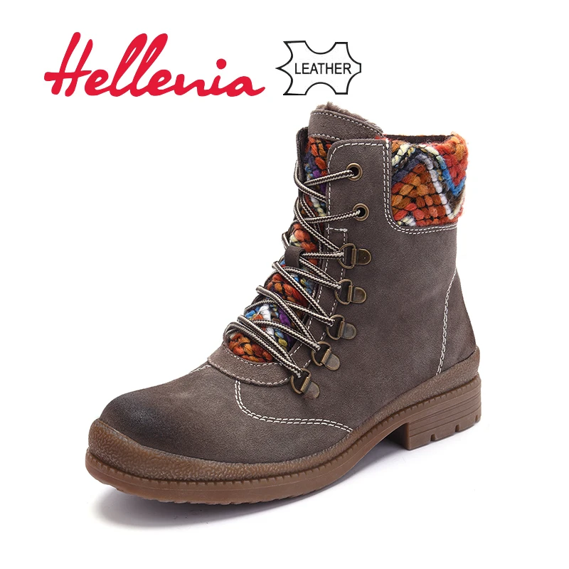 Женские зимние ботинки Hellenia 2018 женская обувь из коровьей замши кожаные ботильоны