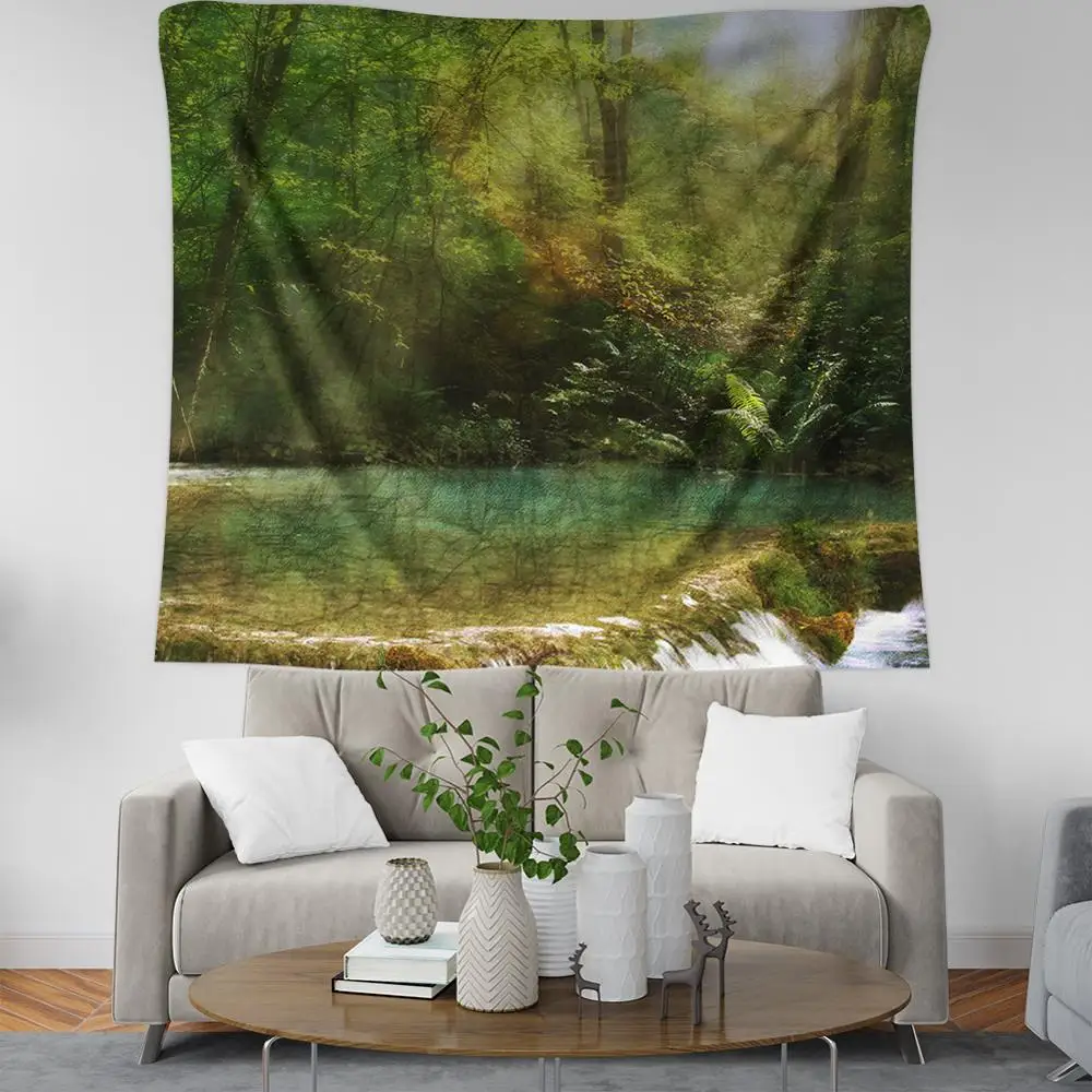 green forest river wall hanging blanket nature grassland carpet tapiz bohemian decor | Дом и сад