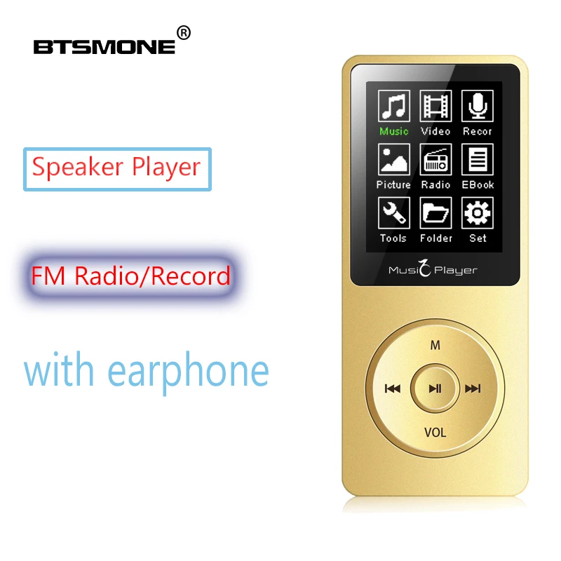 Btsmone MP3-плеер встроенный 8G и динамик HIFI без потерь Музыкальный рекордер fm-радио