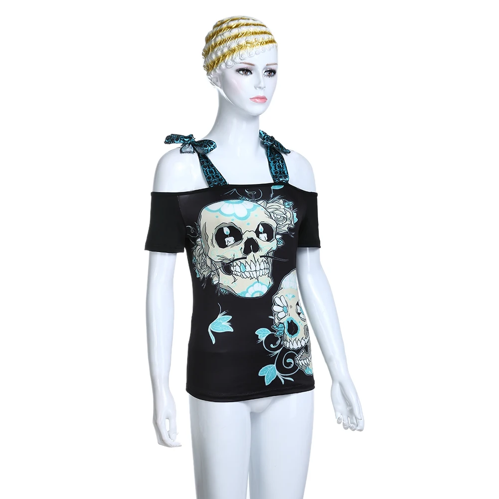 Лук Спагетти майка с лямками для Для женщин 3D череп печати панк Футболка короткий
