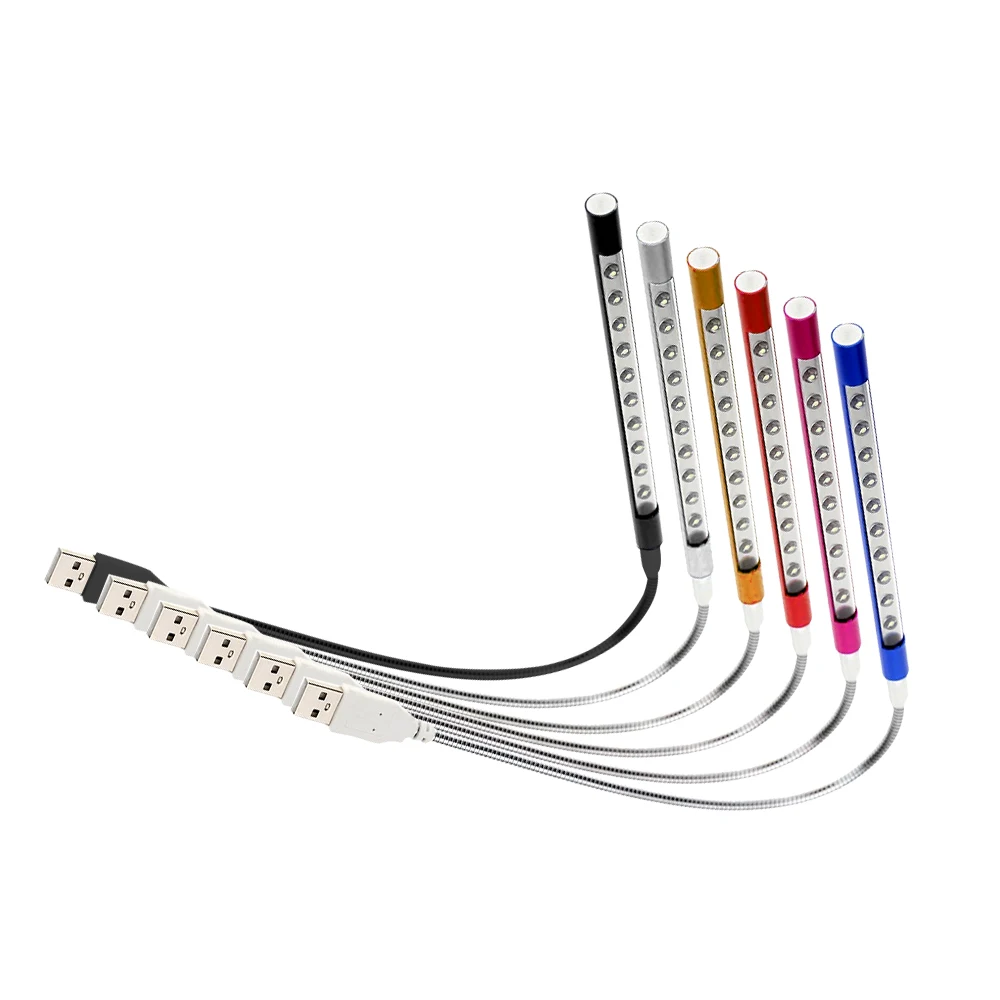 New Arrival USB Book Light Metal Material 10LEDs Flexible Reading Lamp for Notebook Laptop PC Computer USB Night Light 6 Colors
