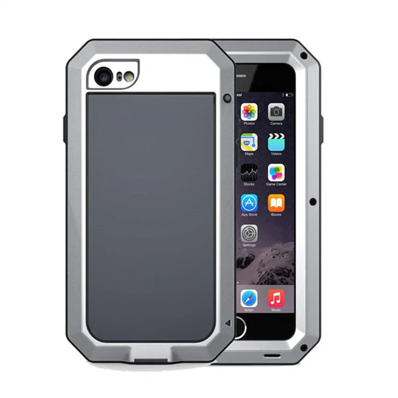 Silver Phone Case Роскошный противоударный Doom Броня водонепроницаемый металлический чехол для телефона s для iPhone X XR XS Max 8 7 6 6s Plus 5 5S 5C SE чехол для экрана стеклянная пленка - Цвет: Silver Phone Case