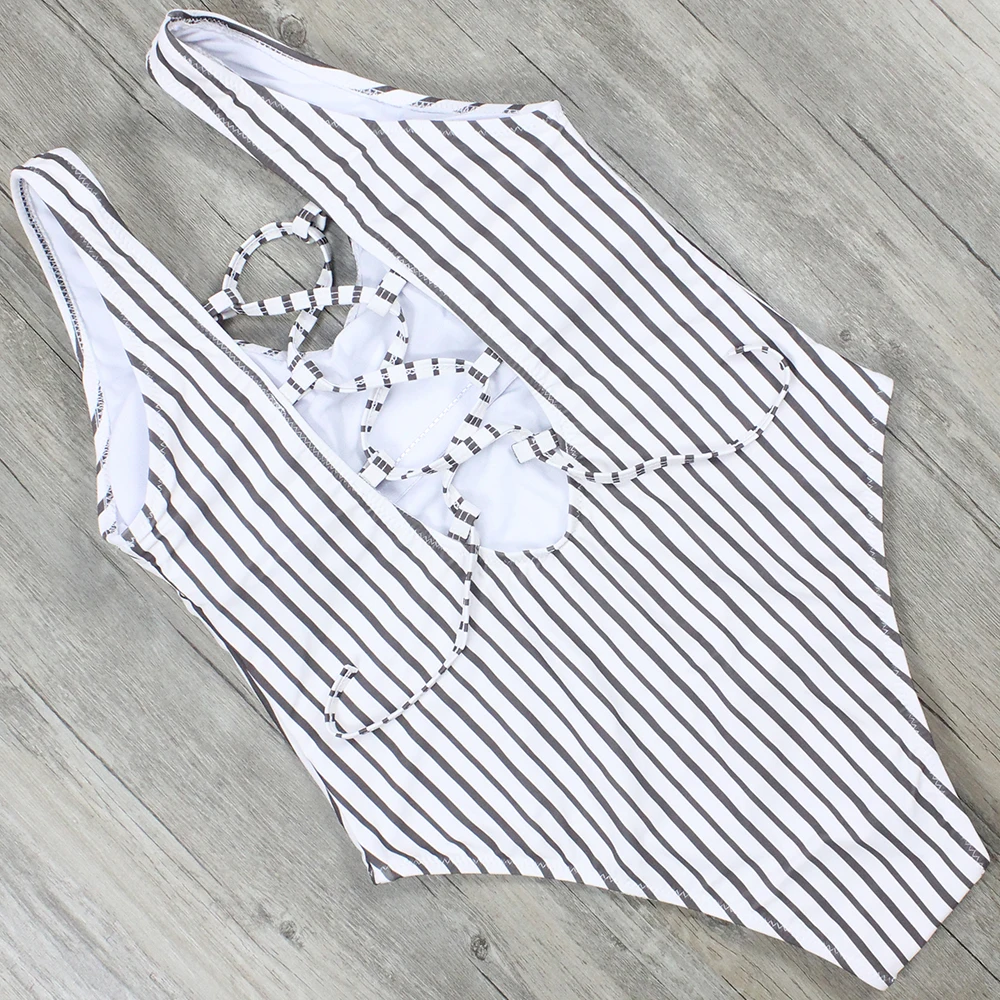 Coxcy Sexy One Piece Swimsuit Women Swimwear Striped Monokini Swim Suit High Cut Bodysuit Bathing Beach Wear Female | Спорт и