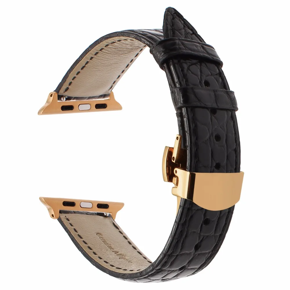 Ремешок для часов из натуральной кожи аллигатора для iWatch Apple Watch Series 5 4 3 2 1 38/40/42/44 мм ремешок из стали с застежкой-бабочкой