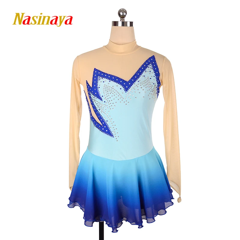 Nasinaya Figure Skating Dress Customized Competition Ice Skating Skirt for Girl Women Kids Gymnastics Light Blue