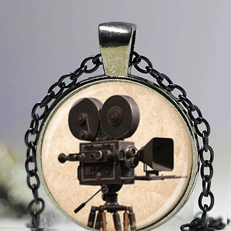 Antique movie camera necklace glass dome pendant fashion handmade jewelry | Украшения и аксессуары