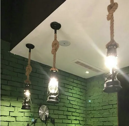 

Ming retro nostalgia kerosene lantern chandelier imported natural hemp restaurant terrace Bar Cafe Bar