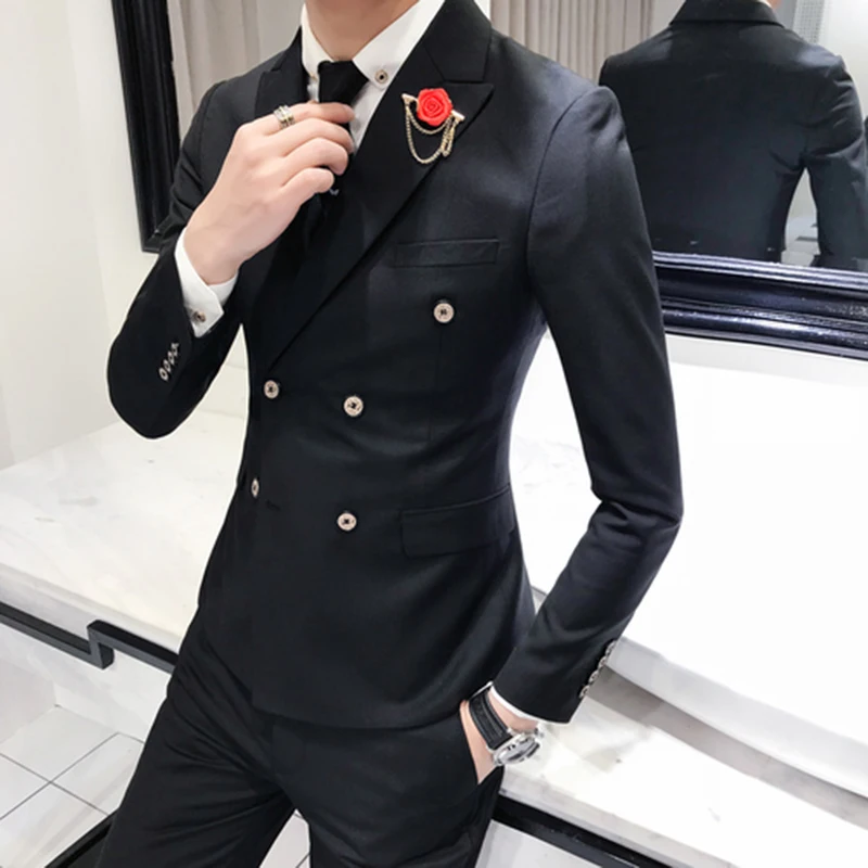 2019 свадебные костюмы для мужчин пиковый воротник Slim Fit 3 шт. (куртка + жилет брюки)