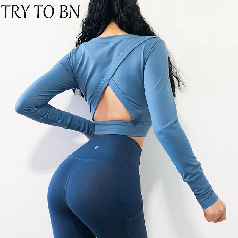 TRY TO BN 2019 новые женские футболки с длинным рукавом и открытой спиной топы для