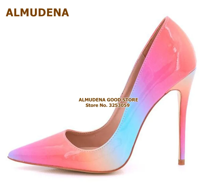 Новое поступление туфли-лодочки ALMUDENA из лакированной кожи в радужную полоску с