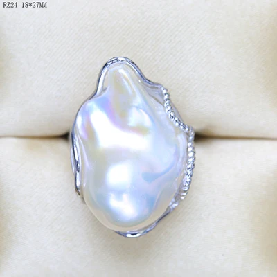 

Handmade special-shaped pearl ring 925 sterling freshwater baroque pearl ring with adjustable pearl rings Woman's Jewe