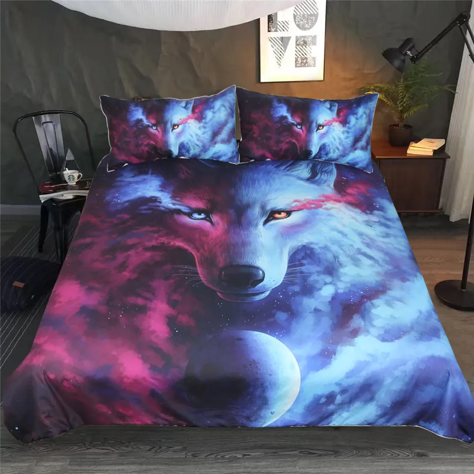 

3D Animal Duvet Cover With Pillowcases Wolf Eye Bed Set 3pcs Art Print Bedclothes Where Light And Dark Meet Bedding Set