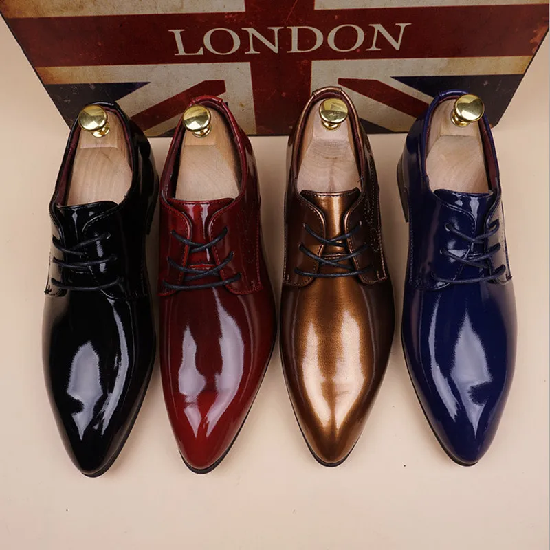 Мужские Винтажные Туфли оксфорды из лакированной кожи официальная обувь на