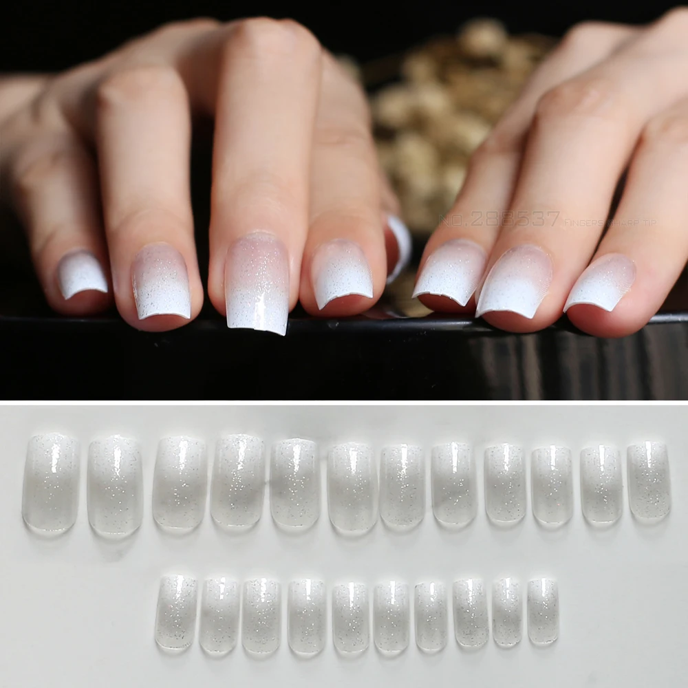 24 шт. прозрачные длинные накладные ногти с наклейками|Накладные ногти| |