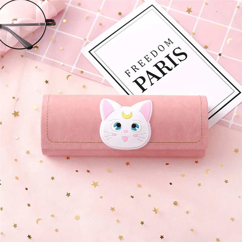 A Переносные очки коробки PU мультфильм кошка свинья солнцезащитные очки коробка милые девушки розовый студенческий инновационный Чехол для очков - Цвет: A