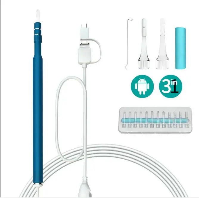 3in1 5.5mm blue 3,9 мм/5,5 мм wifi/USB Ear pick эндоскоп водонепроницаемый отоскоп - Цвет: 3in1 5.5mm blue
