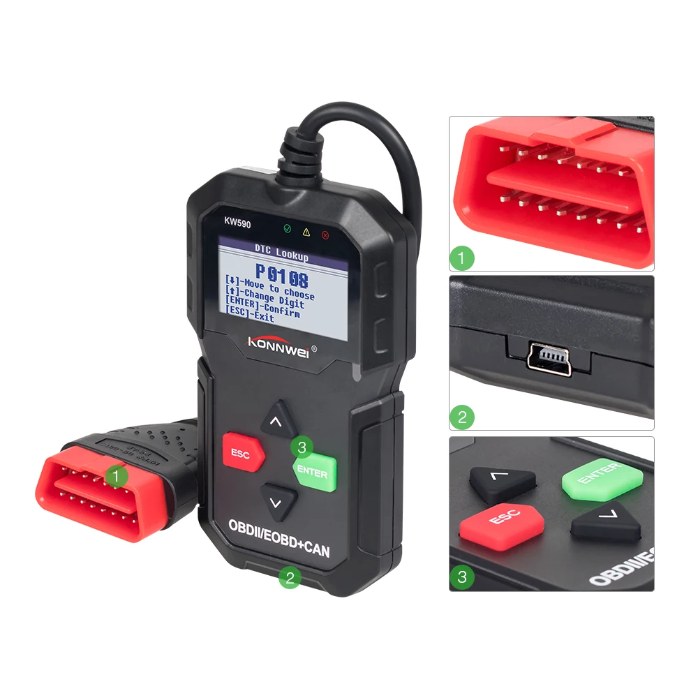 KONNWEI KW590 OBD2 автоматический диагностический инструмент сканер кода поддержка 12В