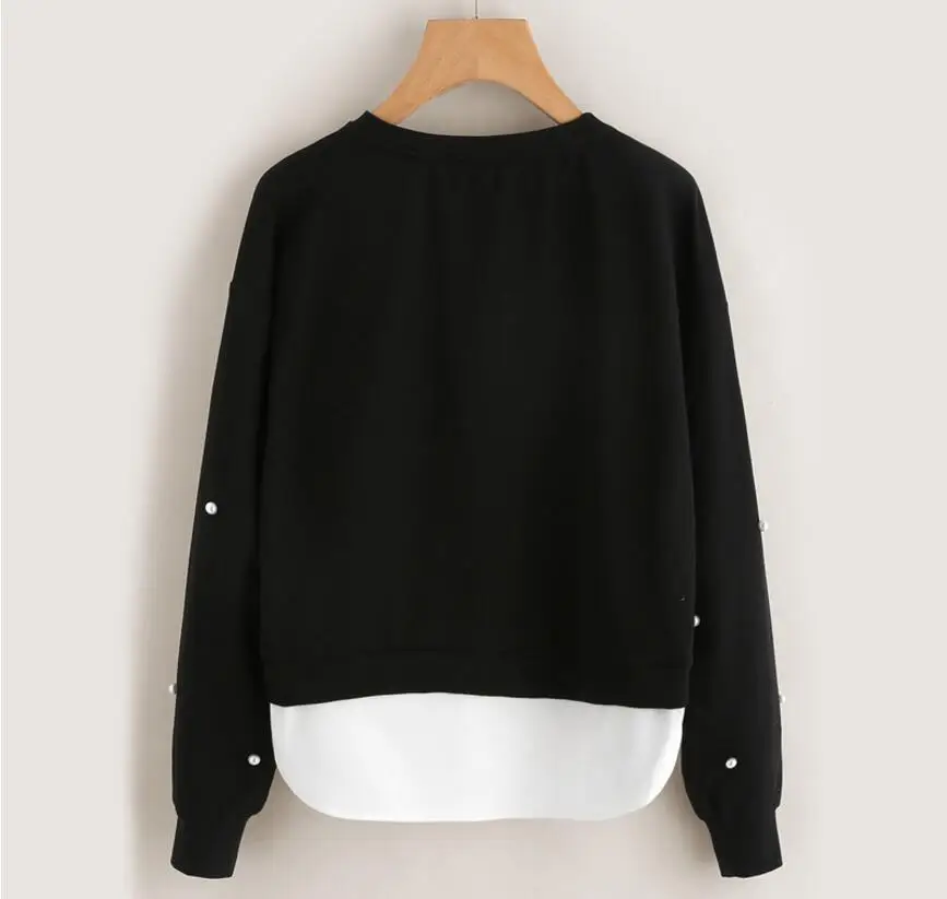 Женский свитер с длинным рукавом черный жемчугом и бусинами|women sweatshirt|sweatshirt