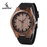 bobo bird ebony wood watch men quartz wristwatches timepiece with leather strap women best gift in box relogio masculino v f08