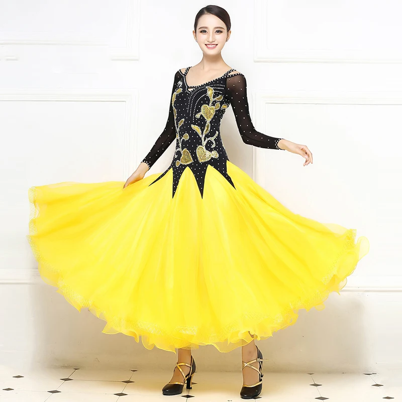

Ballroom Standard Dance Dress 2021 New Style Yellow Competition Dancing Skirt Adult Waltz Ballroom Dance Dresses