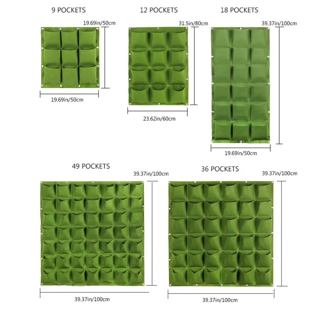 Настенные сумки для посадки растений 9/12/18/36/49 карманов Зеленые гроубэги Плантер Вертикальный сад Овощи Живые домашние принадлежности.