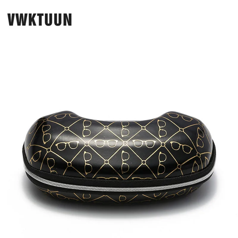 gold and black VWKTUUN черный PU кожаный чехол для очков Винтаж дизайнерские очки футляр для солнцезащитных очков для Для женщин Для мужчин очки аксессуары - Цвет: gold and black