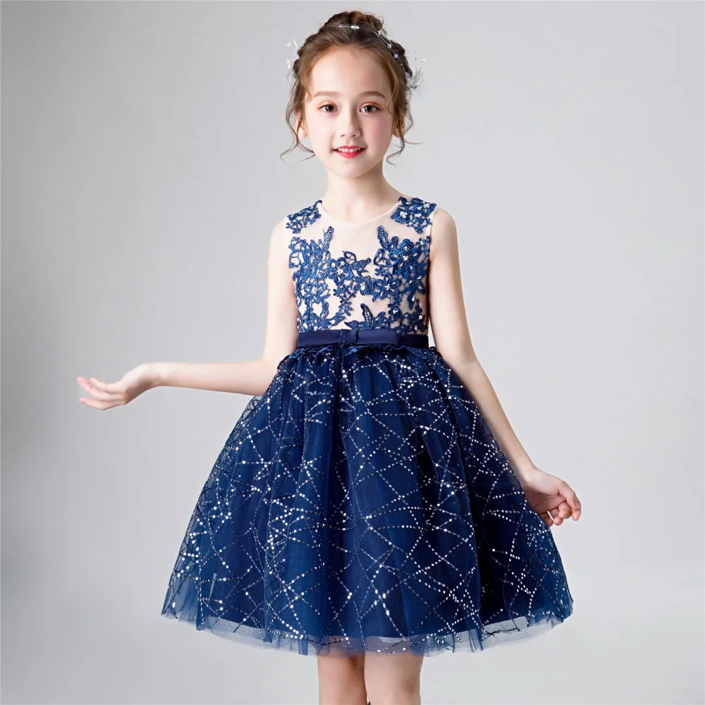 

Sequin Tulle Royal Blue Lace Flower Girl Princess Dress Formal Birthday Wedding Toddler Girl Pageant Party First Communion Gown