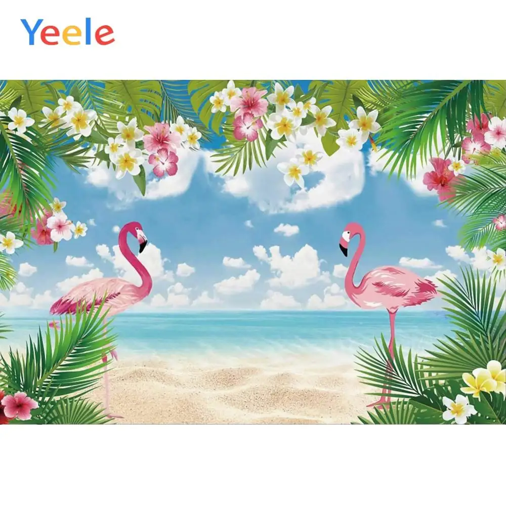 

Yeele Sky Clouds Sea Beach Flamingo Tropical Summer Photography Backgrounds Customized Photographic Backdrops for Photo Studio