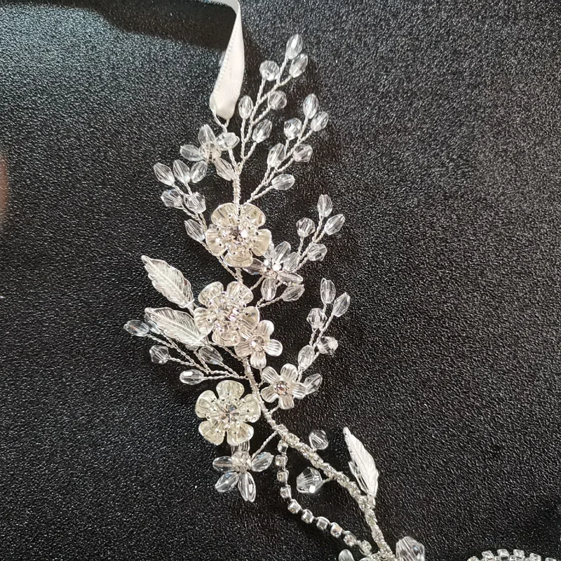 SLBRIDAL ручной работы Серебряный Цвет Кристалл Стразы цветочный лист Свадебные