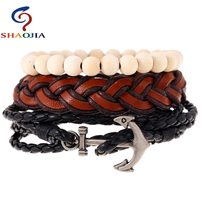 Женский кожаный браслет 3 шт. 1 комплект классический со шнуровкой и широкой