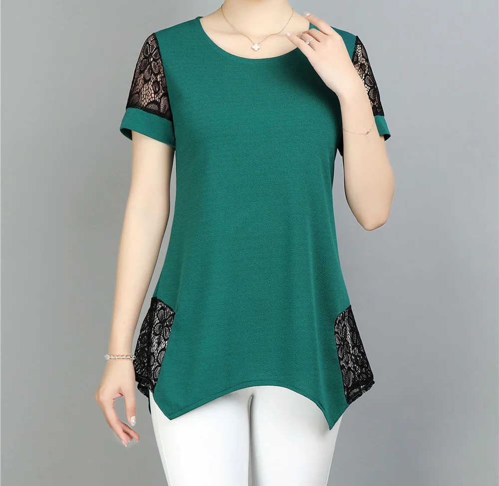Летние футболки для Для женщин 2018 кружева О-образным вырезом короткий рукав дамы