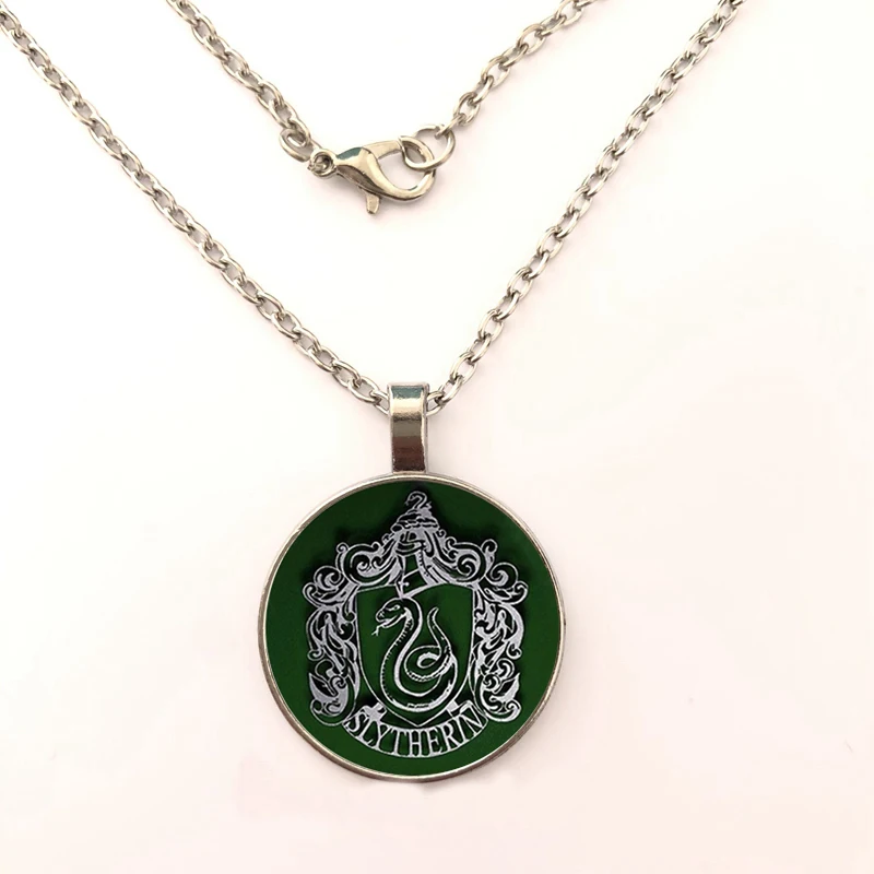 Slytherin Badge of Hogwarts школьная подвеска Ювелирная цепочка стекло кабошон