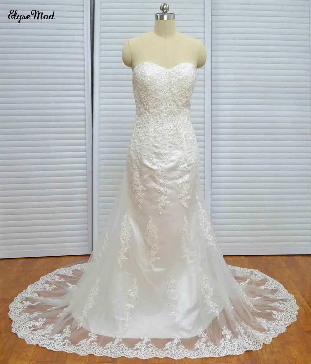 

Elegant Gown Sweetheart Lace Mermaid Wedding Dresses with Beads Court Train Appliques Bridal Gown