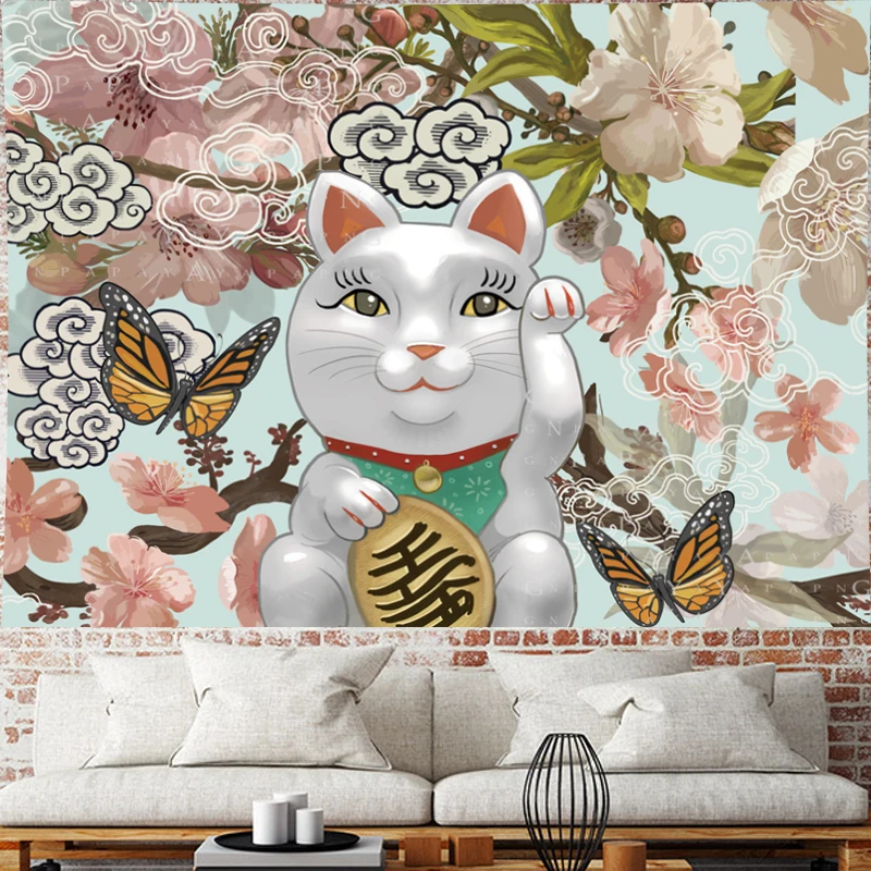 В японском стиле Зефир Lucky Cat гобелен из макраме детская комната cloud личность