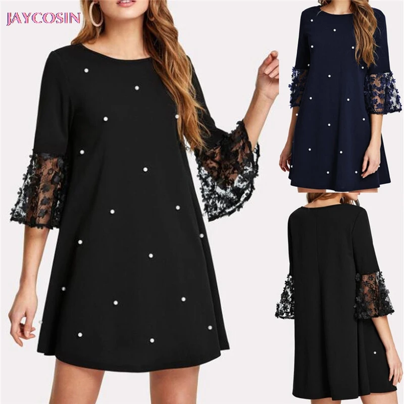 JAYCOSIN 2019 модное женское сексуальное однотонное платье в горошек с круглым вырезом