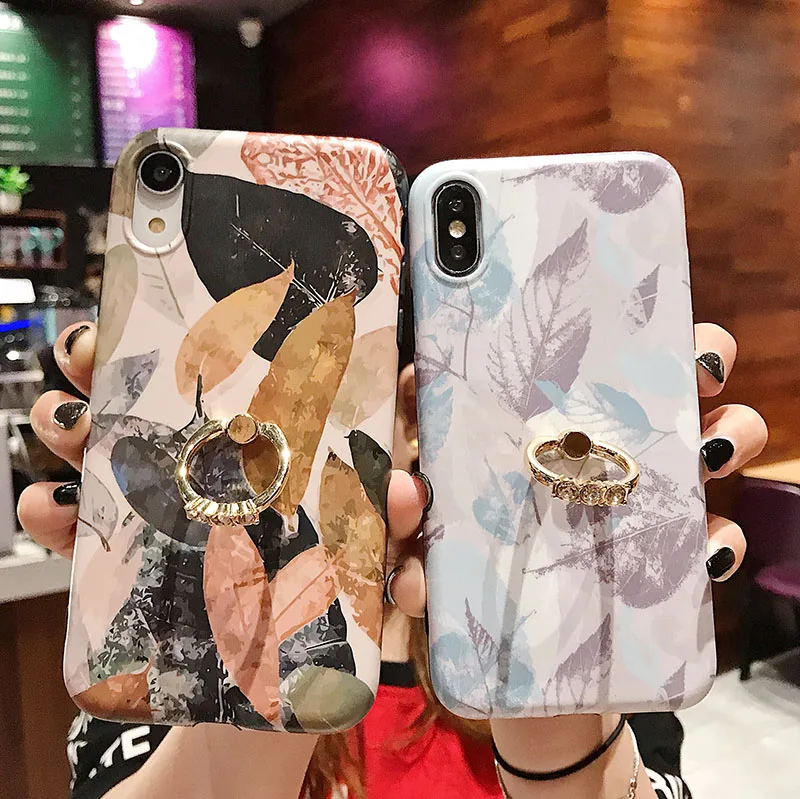 

Tropical Leaves Phone Case For iPhone 6 6S 7 8 Plus 11 Pro Max X XR XS MAX Shell Coque Back Cover Silicone TPU with Finger Ring
